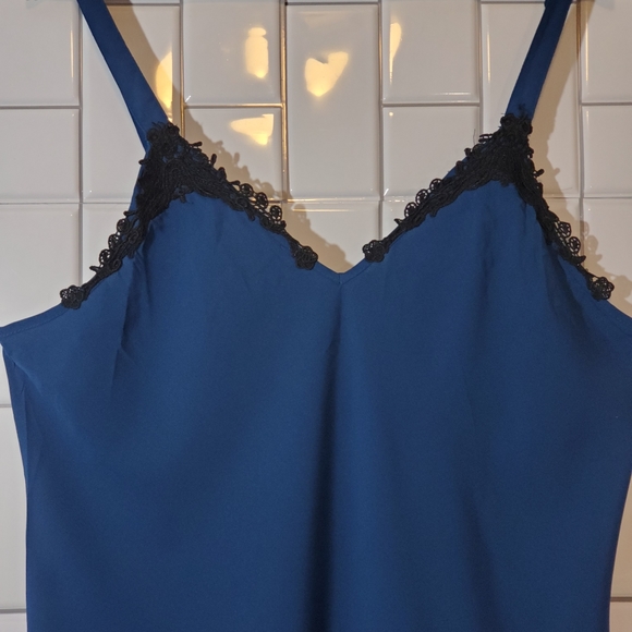 TAHARI Dark Teal Slip/Night Dress with Black Embro - Picture 4 of 7